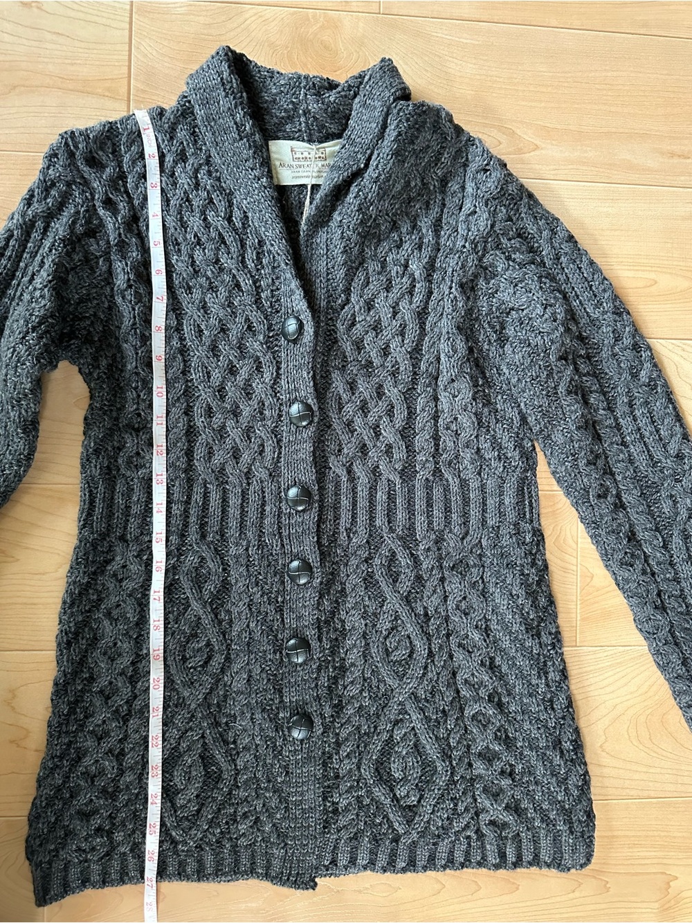 Aran Sweater Market Classic Cable-Knit Button-Up Sweater Coat Charcoal Gray NWT - Picture 7 of 9